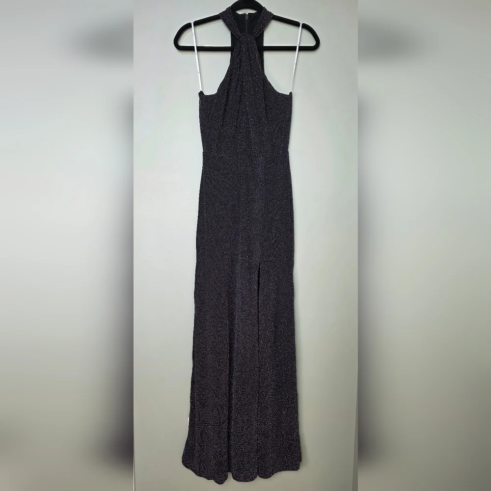 Lulus S Devoted to Dazzling Black Sparkly Halter Mermaid Maxi Dress, Size Small